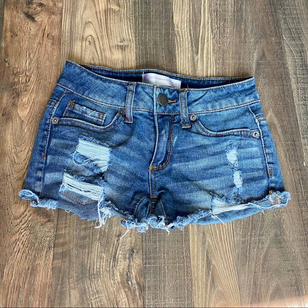 Distressed jean shorts